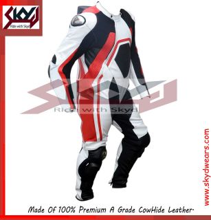 Racing Leather Motorcycle white Red one piece suit, anti sweat 
