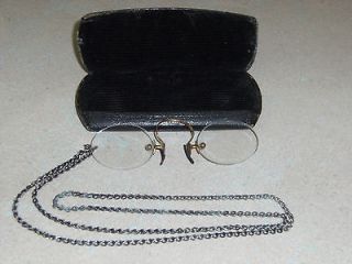 Antique Vintage Pinch Nose Eyeglass Spectacles w/ Attached Chain in 