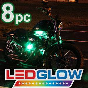 8pc GREEN LED FLEXIBLE MOTORCYCLE neon LIGHTING LIGHT KIT