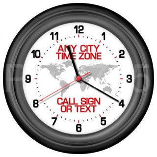 12 HOUR ANY CITY WORLD TIME ZONE CALL SIGN WALL CLOCK