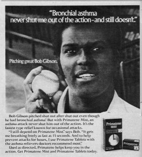 1978 Primatene Mist ad ~ BOB GIBSON St Louis Cardinals Pitcher~Bronch 
