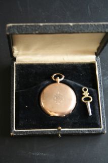 Huguenin Pocketwatch w/Key, original case, J Armstong Jewelers 