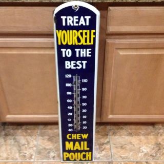 CHEW MAIL POUCH THERMOMETER PORCELAIN SIGN. NO OTHER LIKE IT THAT I 