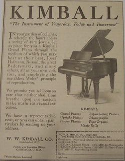 1923 Kimball Grand Upright Player Pianos Print Ad