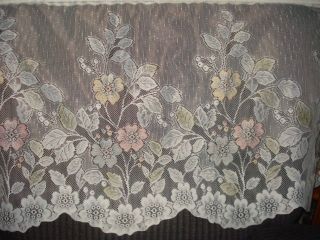 VINTAGE WHITE LACE NET SCALLOP FLORAL CURTAINS 2 EXTRA WIDE PANELS