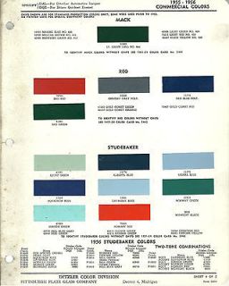   1956 MACK/REO/STUDEBAKER TRUCK Color Paint Chip Sample Brochure/Chart