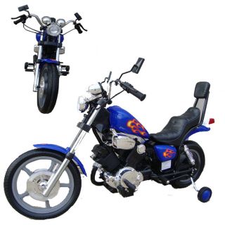 Kids Battery Power Harley Ride On Motorcycle Wheels Blue Electric Bike 