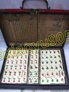 144 Long Feng bamboo and red leather bone mahjong box