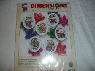 DIMENSIONS Stamped Cross Stitch CHRISTMAS KITTY ORNAMENTS Kit