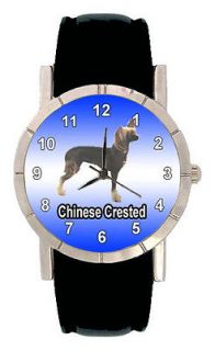 Chinese Crested Dog Men Lady Genuine Leather Quartz Movement Wrist 