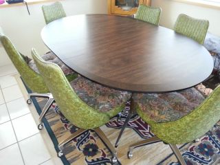   , Chromcraft 1960s mid century dining set   6 green chairs & table