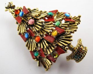   HOLLYCRAFT Rhinestone Enamel Christmas Holiday Tree Pin Brooch Jewelry