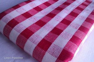 100% LINEN Flax RED and WHITE CHECK TABLECLOTH European Flax   Many 