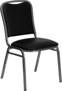 Stacking Banquet Chair with Black Vinyl and Silver Vein Frame Finish