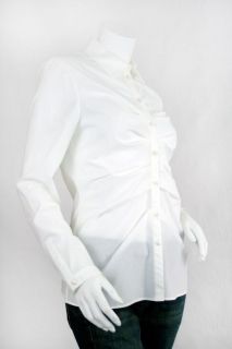 CHRISTIAN DIOR Glamour White Stretch Cotton Ruched Shirt, FR 38 US 6 