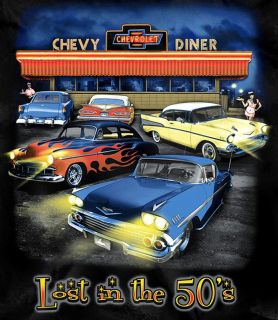 Chevy Diner T Shirt   Lost in the 1950s   58 Impala, 57 Chevy, 59 