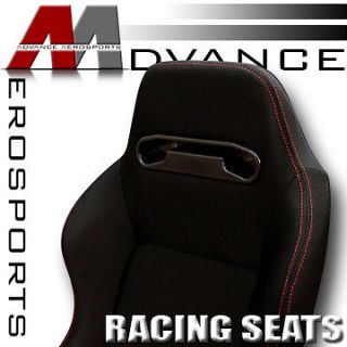 2x T R Type JDM Blk Cloth & Red Stitch Sport Racing Bucket Seats 
