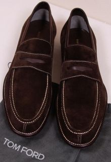 TOM FORD SHOES $1195 BROWN SUEDE CONTRAST STITCH HANDMADE LOAFER 12.5 
