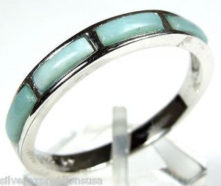 Rare AA/AAA Genuine Larimar Inlay 925 Sterling Silver Band Ring size 6 
