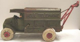 Classic Antique Cast Iron Toy Bell Telephone Truck w Boom Hubley Mack 