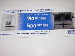 One (1)  Kenmore Appliance Coupons Major Appliances $50 off & $ 