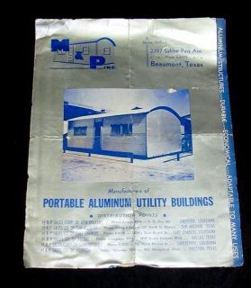 1950S M & P PORTABLE ALUMINUM UTILITY BUILDINGS BROCHURE BEAUMONT 