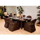 Boat Shaped Dining Table with 6 Dining Chairs Antique Bark