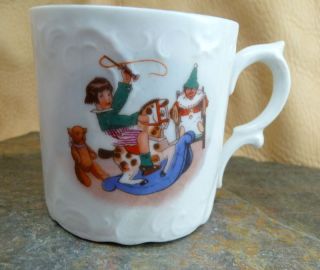 Antique 1910 German Porcelain Childs Beaker, Cup, Mug Rocking Horse 