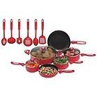 NEW 16pc Red Aluminum Cookware Set.Kitchen Cooking.Pots Pans Utensils 