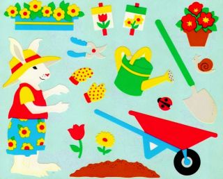   White Rabbit Snails Garden Tools Flowers 1995 Vintage Stickers