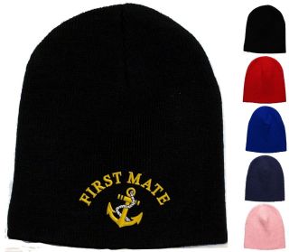 First Mate with Anchor Embroidered Skull Cap   Available 5 Colors 