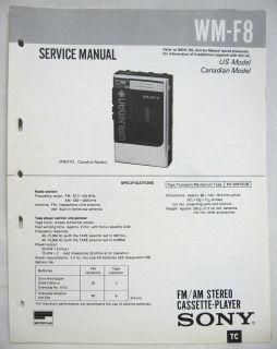 SONY WM F8 Walkman Stereo Cassette Player AM/FM Radio Original SERVICE 