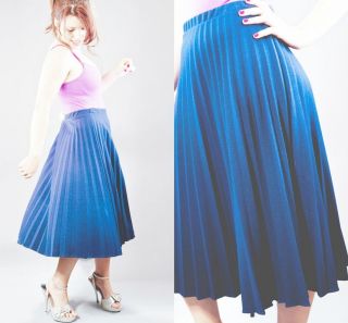 Navy Blue Accordion Pleat Calf Length Vintage 70s Skirt Pleated sz 12 