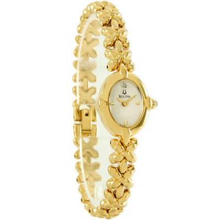 Bulova Diamond Accent Ladies Gold Tone Flower Watch 97S89 $250