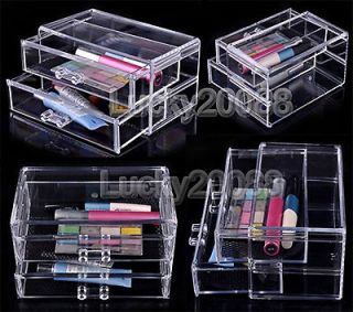 1x Clear Acrylic 2 Drawers Jewelry Storage Cosmetic Organizer Cube X 