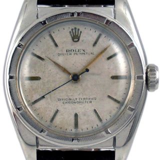 Vintage Rolex Bubble Back Oyster Perpetual Steel Watch 6015 Silver 