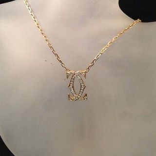 Cartier 18K Yellow Gold And Diamond Signature Double C Necklace 