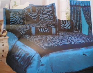 Zebra Faux Silk Flock Printing Comforter Set blue black
