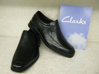 Clarks Global Fly Black Leather Smart Slip On Shoes