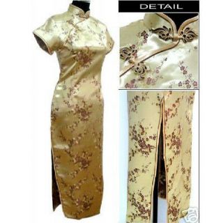 New Chinese Womens Silk Satin Cheong sam Flowers Evening Dress S L 