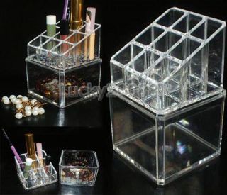   Cosmetic Organizer Makeup Case Lipstick Holder+Q Tip Storage Box Clear