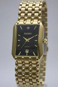 New Elgin Men Diamond Gold Watch + Money Clip 28mm x 34mm FG312ST