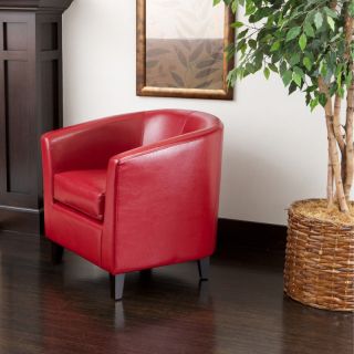 Luxury Modern Tub / Barrel Design Red Leather Club Chair