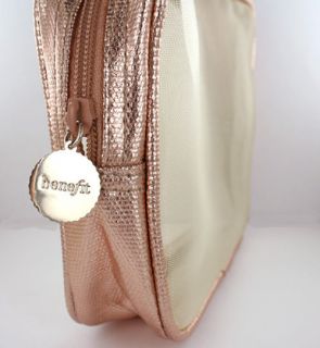   Cosmetics Mesh Champgne Gold Make up Bag / case with bonus sample