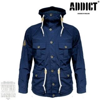 Addict Mens Lightweight Slim Fit Navy Mountain Range Hooded Jacket S 