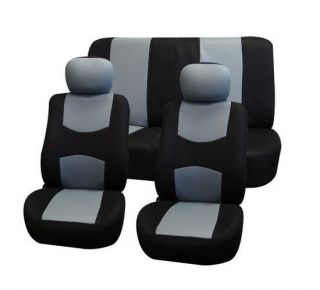 Cloth Seat Covers w. 2 Headrests and Solid Bench Gray & Black (Fits 