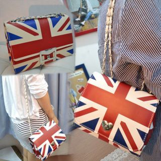 Womens Fashion UK Flag Navy Union British Style Chain Shoulder Bag 