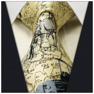 t38 Character Yellow Black Gray Mens Ties New Neckties 100% Silk 