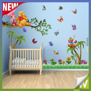 Winnie The Pooh Palm Tree Wall Stickers For Childrens Kids Nursery 