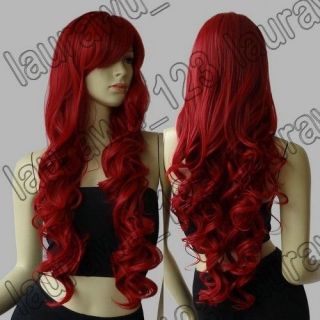 32 Long Heat Resistant Big Spiral Curl Dark Red Cosplay Wig Free 
